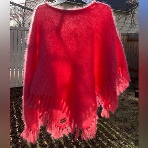Vintage Pink Poncho Mohair Blend with Fringe Glentana from Scotland!!